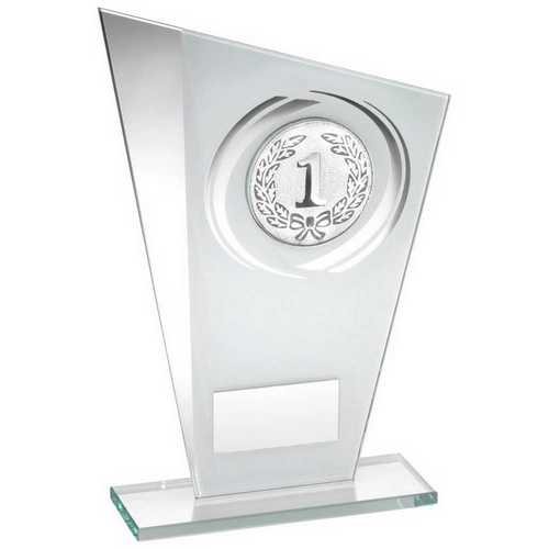 WHITE/SILVER PRINTED GLASS PLAQUE WITH WREATH WITH PLATE - (2in CENTRE)