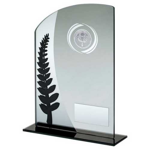JADE GLASS PLAQUE WITH BLACK/SILVER DETAIL WITH PLATE (1in CENTRE)