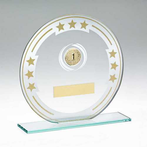 JADE ROUND GLASS WITH SILVER/GOLD DETAIL AND PLATE (1in CENTRE)