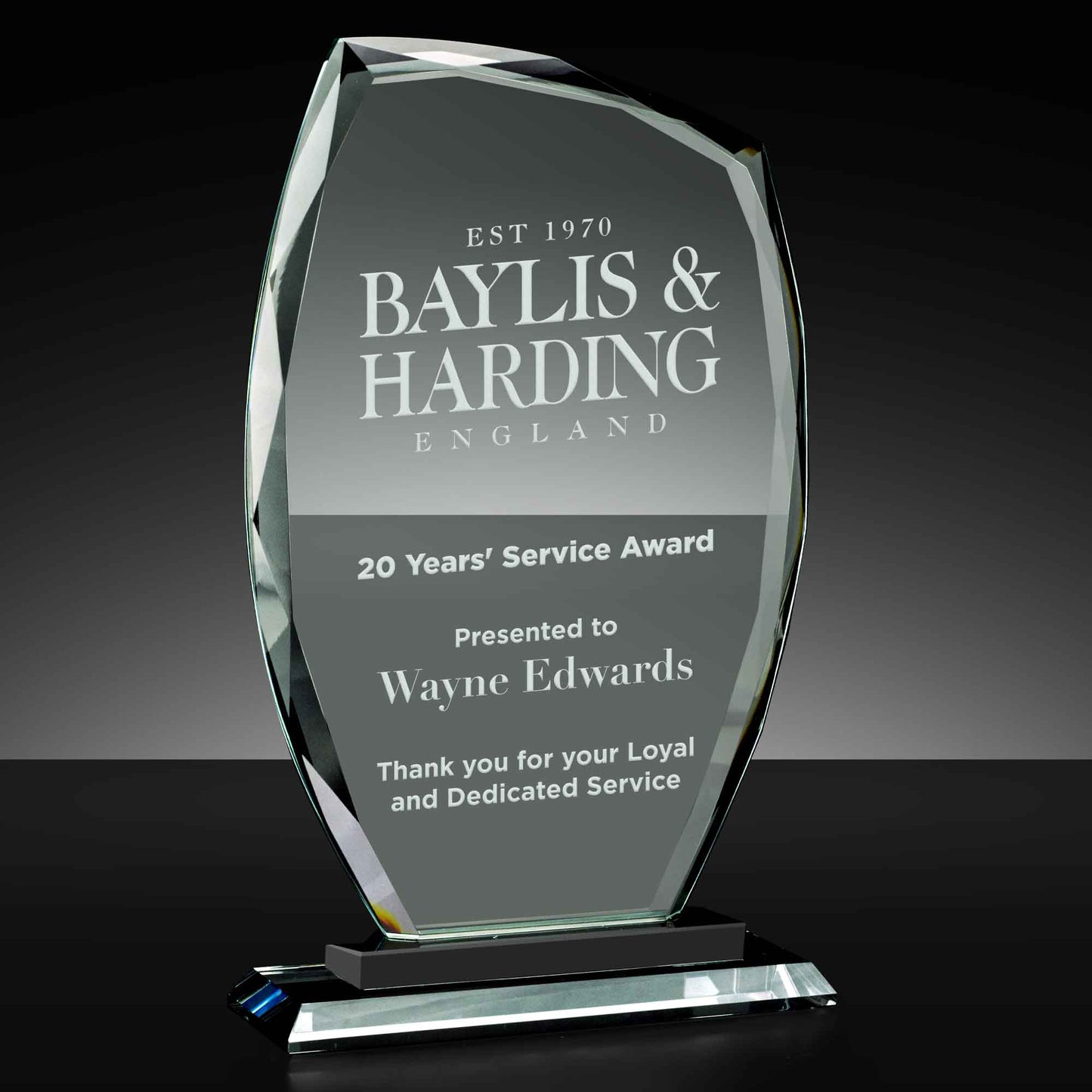 Euphoria Bevelled Edge Glass Award On A Black Band Base 20cm (8")