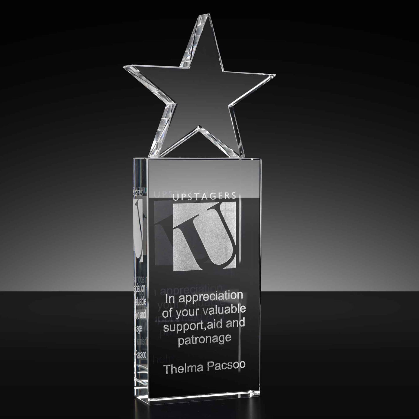 Tower Star Crystal Award On A Rectangular Base 25.5cm (10")