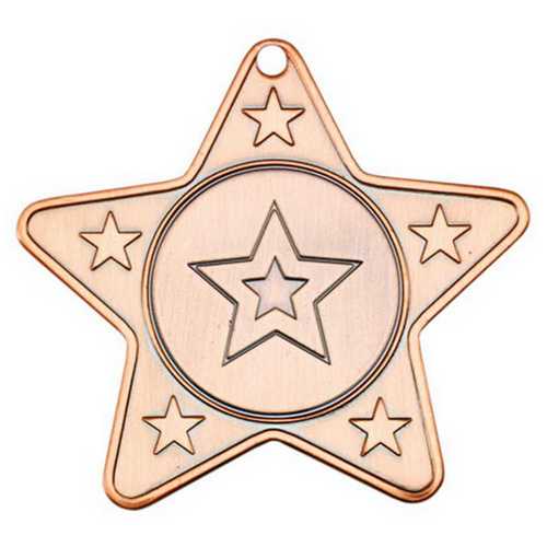 STAR SHAPED MEDAL WITH 5 MINI STARS (1in CENTRE) BRONZE - 2in