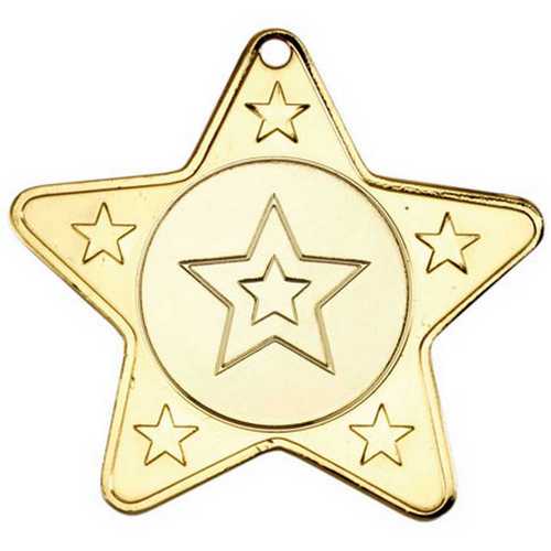 STAR SHAPED MEDAL WITH 5 MINI STARS (1in CENTRE) BRONZE - 2in