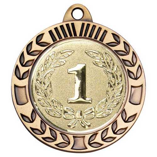 WREATH MEDAL EXTRA THICK (2in CENTRE) ANTIQUE GOLD - 2.75in
