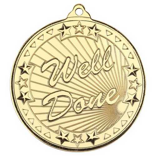 WELL DONE TRI STAR MEDAL GOLD - 2in