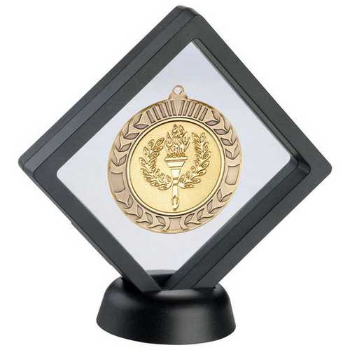 BLACK/CLEAR PLASTIC MEDAL BOX WITH STAND (FOR 50mm MEDAL)