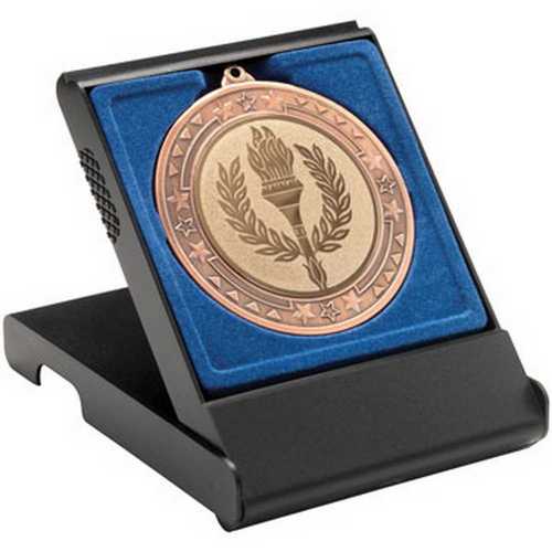 BLACK MEDAL BOX SMALL (40/50mm RECESS BLUE INSERT)