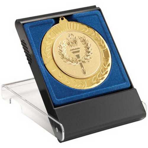 BLACK/CLEAR MEDAL BOX SMALL (40/50mm RECESS BLUE INSERT)