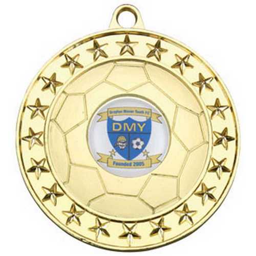 FOOTBALL MEDAL LARGE (1in CENTRE) ANTIQUE GOLD - 2.75in