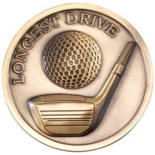 GOLF MEDALLION ANTIQUE GOLD LONGEST DRIVE - 2.75in