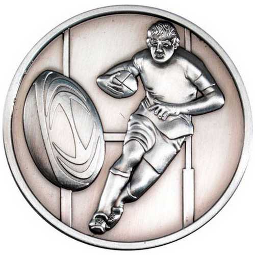 RUGBY MEDALLION ANTIQUE GOLD - 2.75in