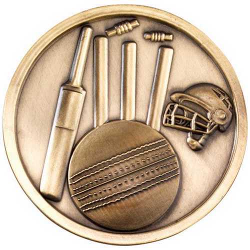 CRICKET MEDALLION ANTIQUE GOLD - 2.75in