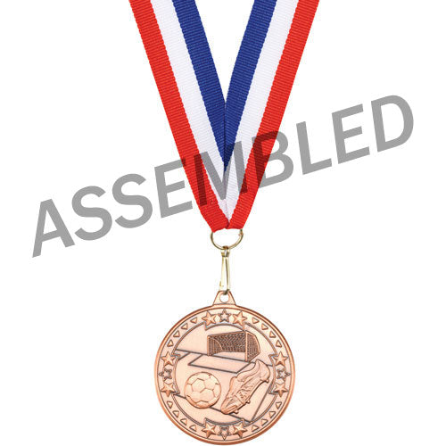 R/W/B RIBBON WITH FOOTBALL TRI STAR MEDAL ASSEMBLY BRONZE - 32in