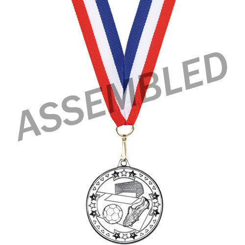 R/W/B RIBBON WITH FOOTBALL TRI STAR MEDAL ASSEMBLY BRONZE - 32in