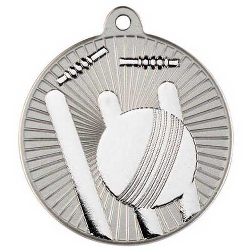 CRICKET TWO COLOUR MEDAL MATT SILVER/BRONZE - 2in
