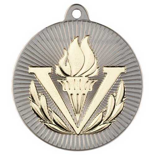 VICTORY TORCH TWO COLOUR MEDAL MATT SILVER/BRONZE - 2in