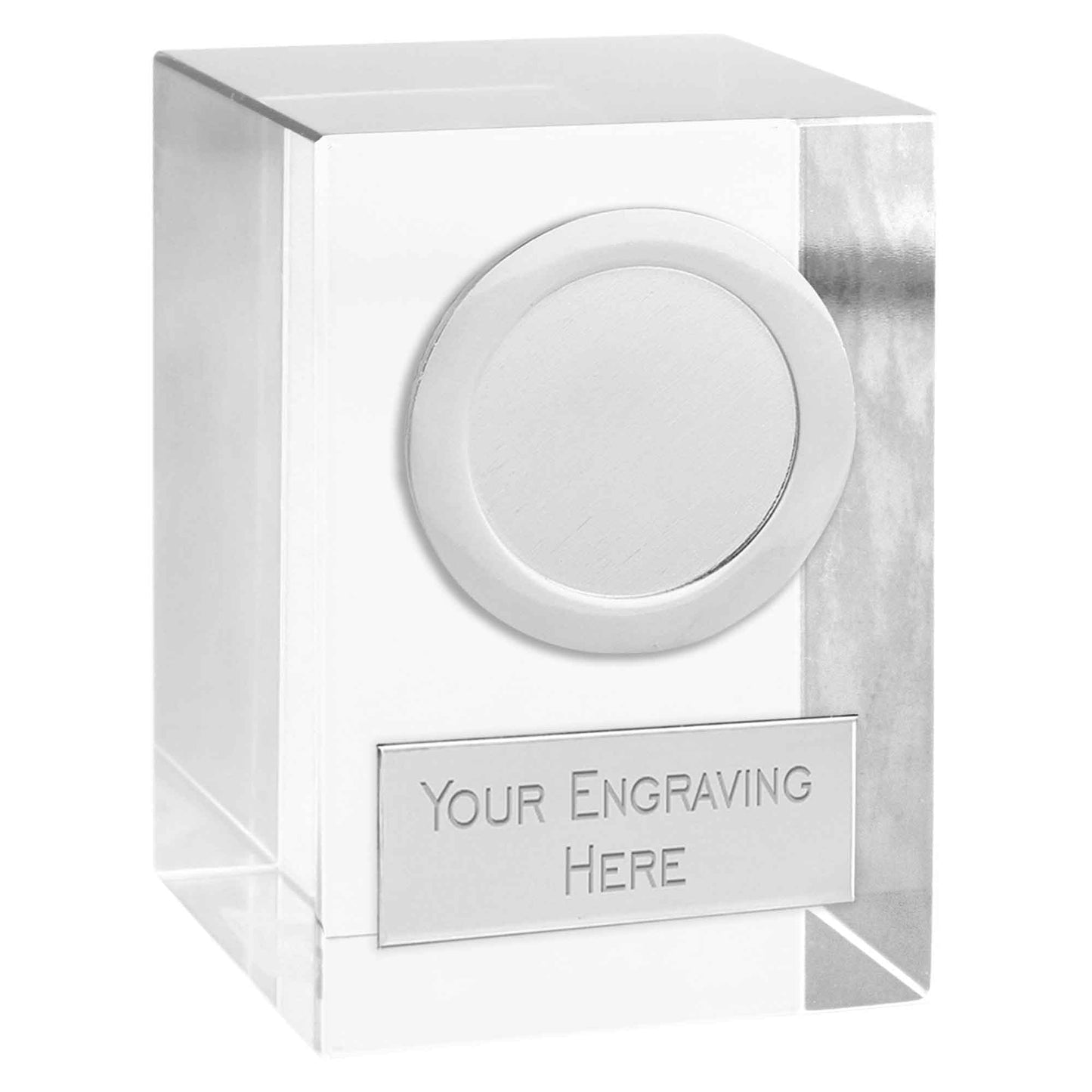 Optical Crystal Block Award With Silver Trim 8cm (3 1/4")