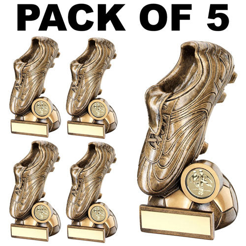 PACK OF 5 FOOTBALL BOOT ON HALF BALL BASE TROPHY (1in CENTRE)