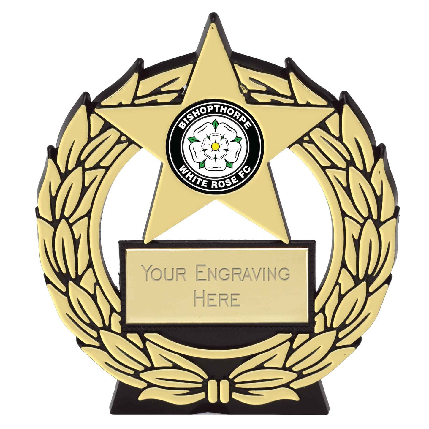 Gold Mega Star Self Standing Plastic Plaque Award 11.5cm (4 1/2")