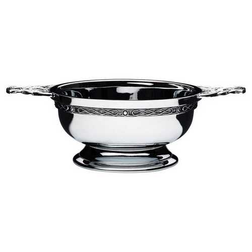 CHROME PLATED QUAICH BOWL WITH CELTIC HANDLES AND WIRE - (DIA 4.25in)