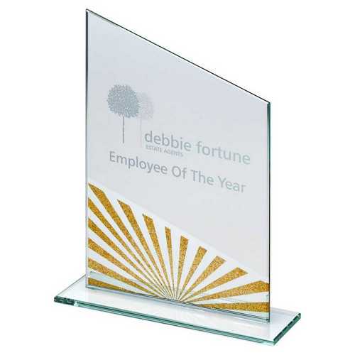 JADE GLASS ANGLED PLAQUE WITH GOLD/SILVER GLITTER DETAIL (4mm THICK)