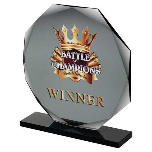 SMOKED BLACK GLASS OCTAGON PLAQUE (10mm THICK)