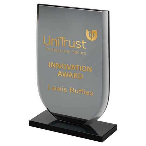 SMOKED BLACK GLASS SHIELD PLAQUE (10mm THICK)