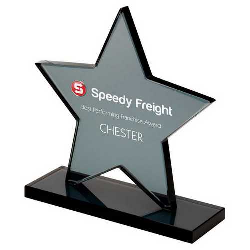SMOKED BLACK GLASS STAR PLAQUE (10mm THICK)