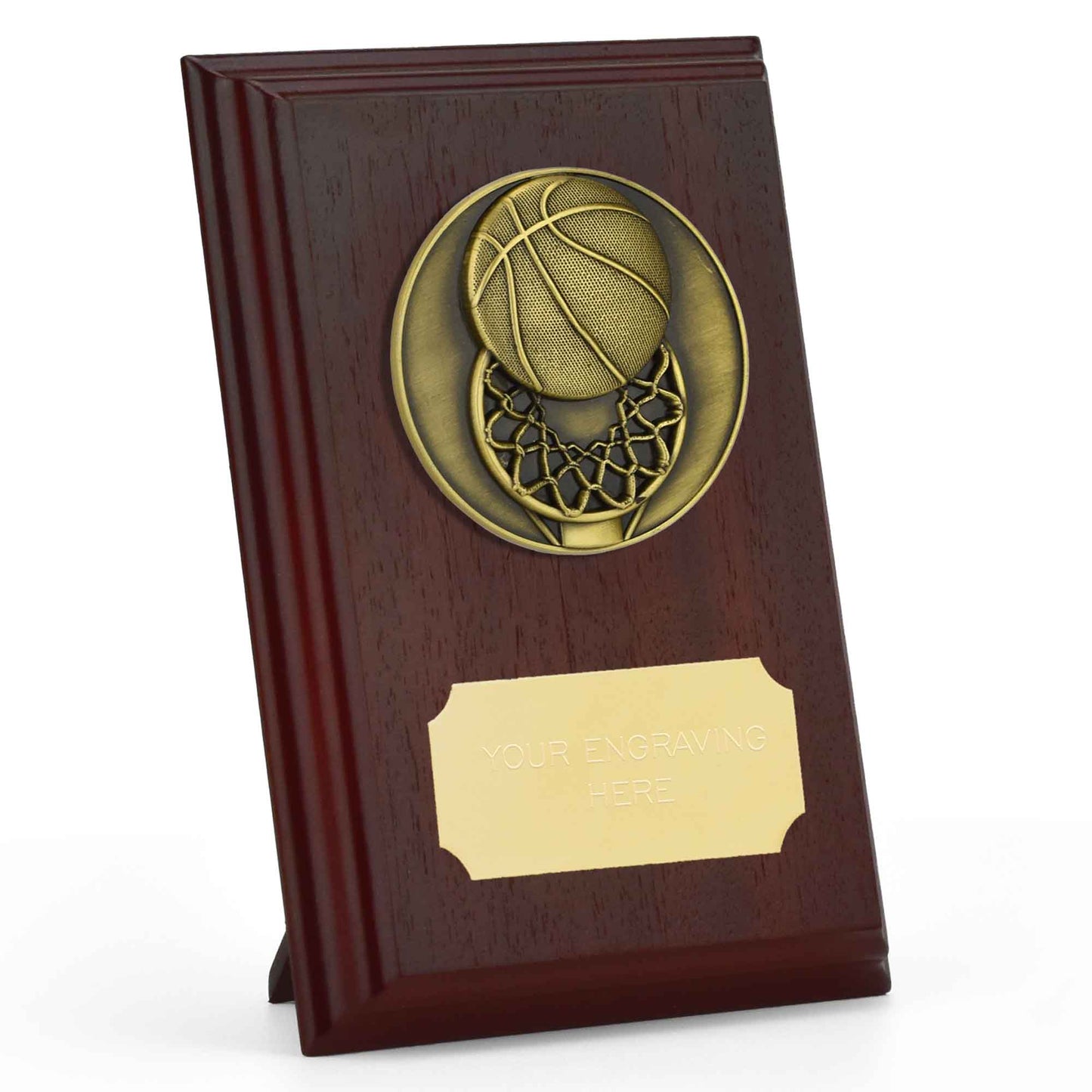 Prize Ruby Wood Basketball Plaque 12.5cm (5")
