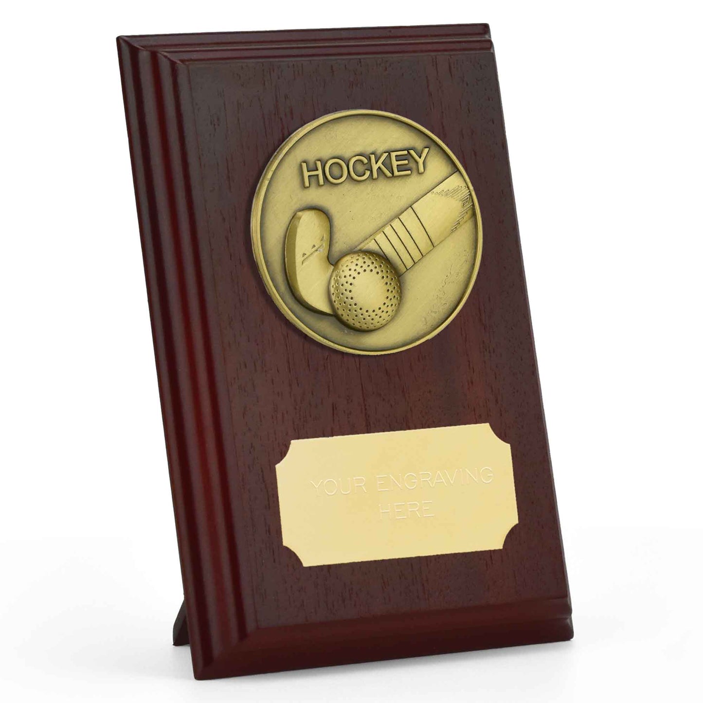 Prize Ruby Wood Hockey Plaque 12.5cm (5")
