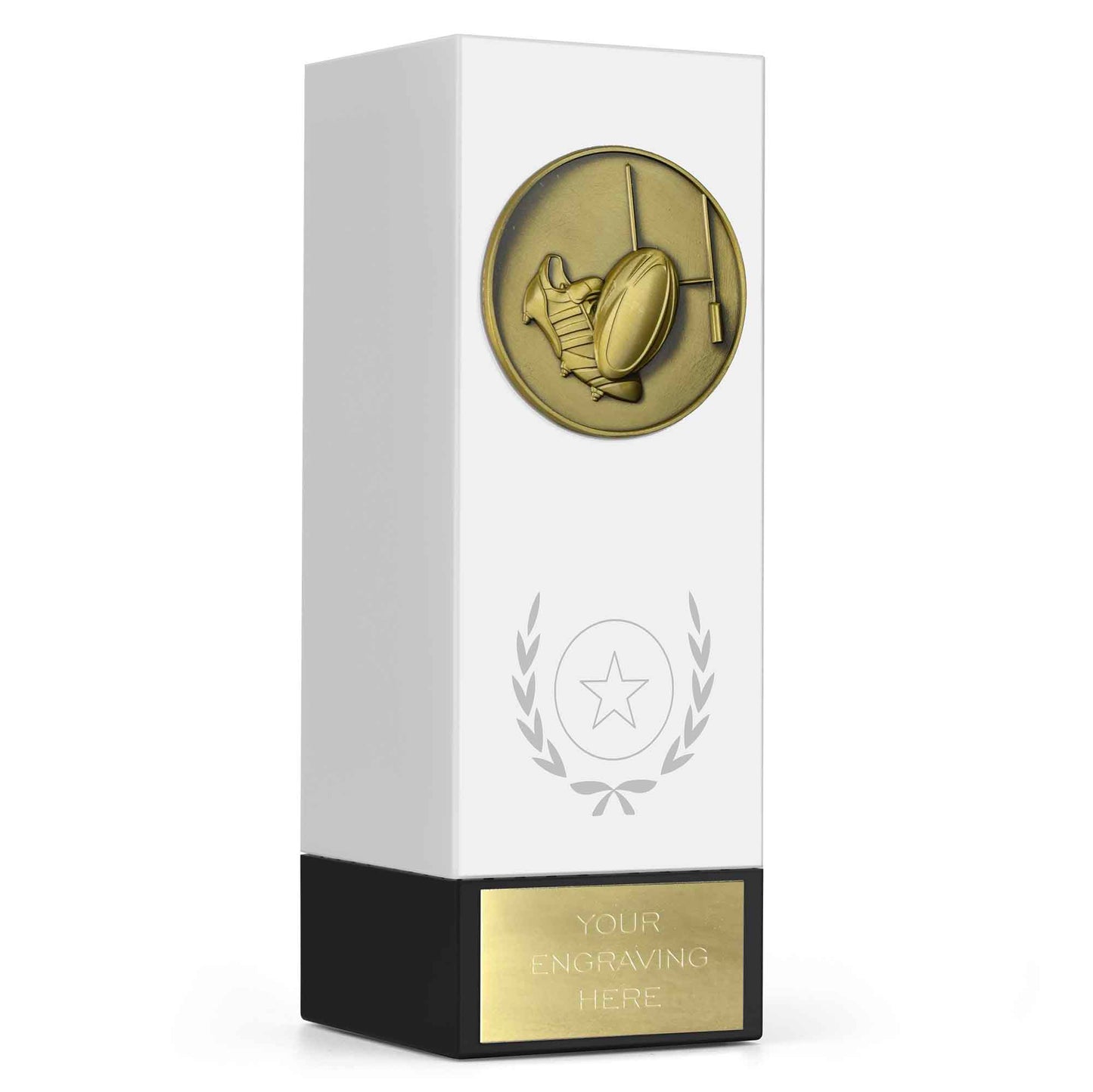 Geo Block Medal White Rugby 17cm (6 3/4")