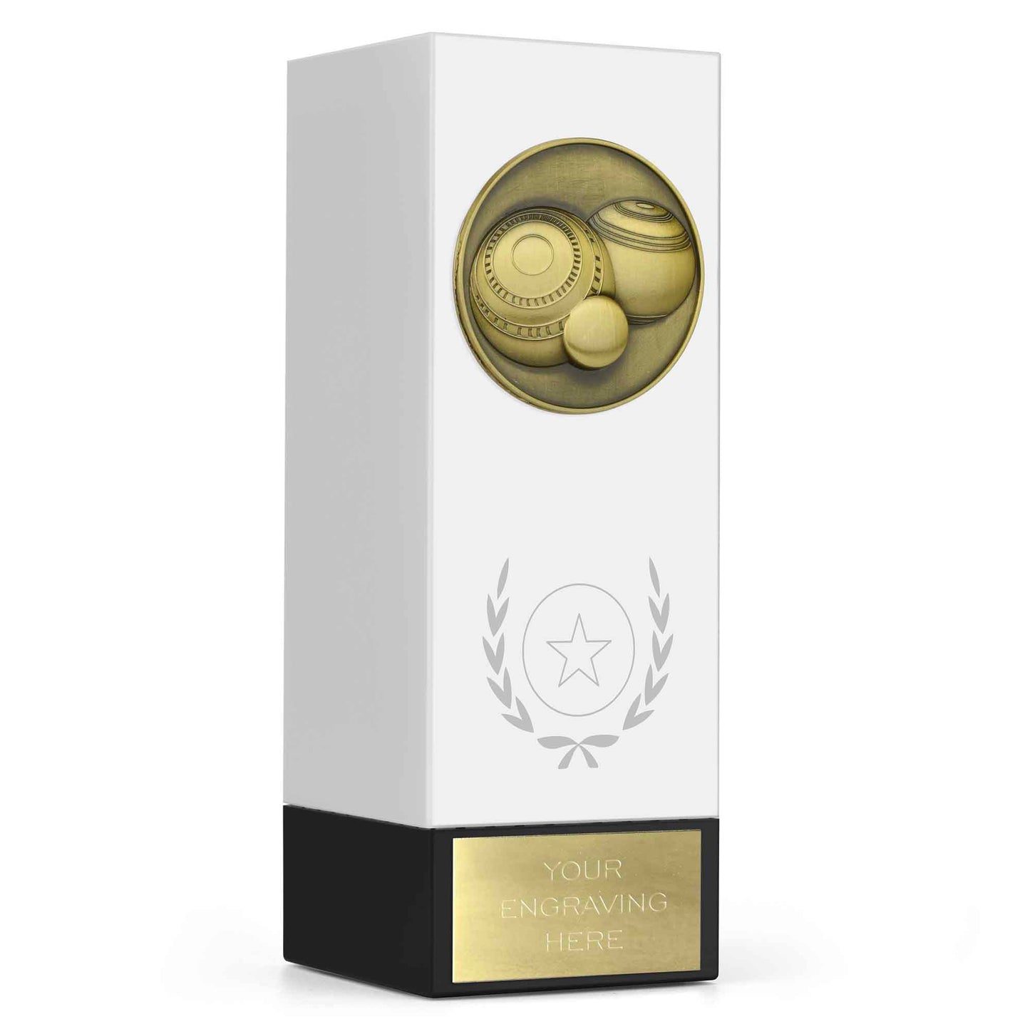 Geo Block Medal White Lawn Bowls 17cm (6 3/4")