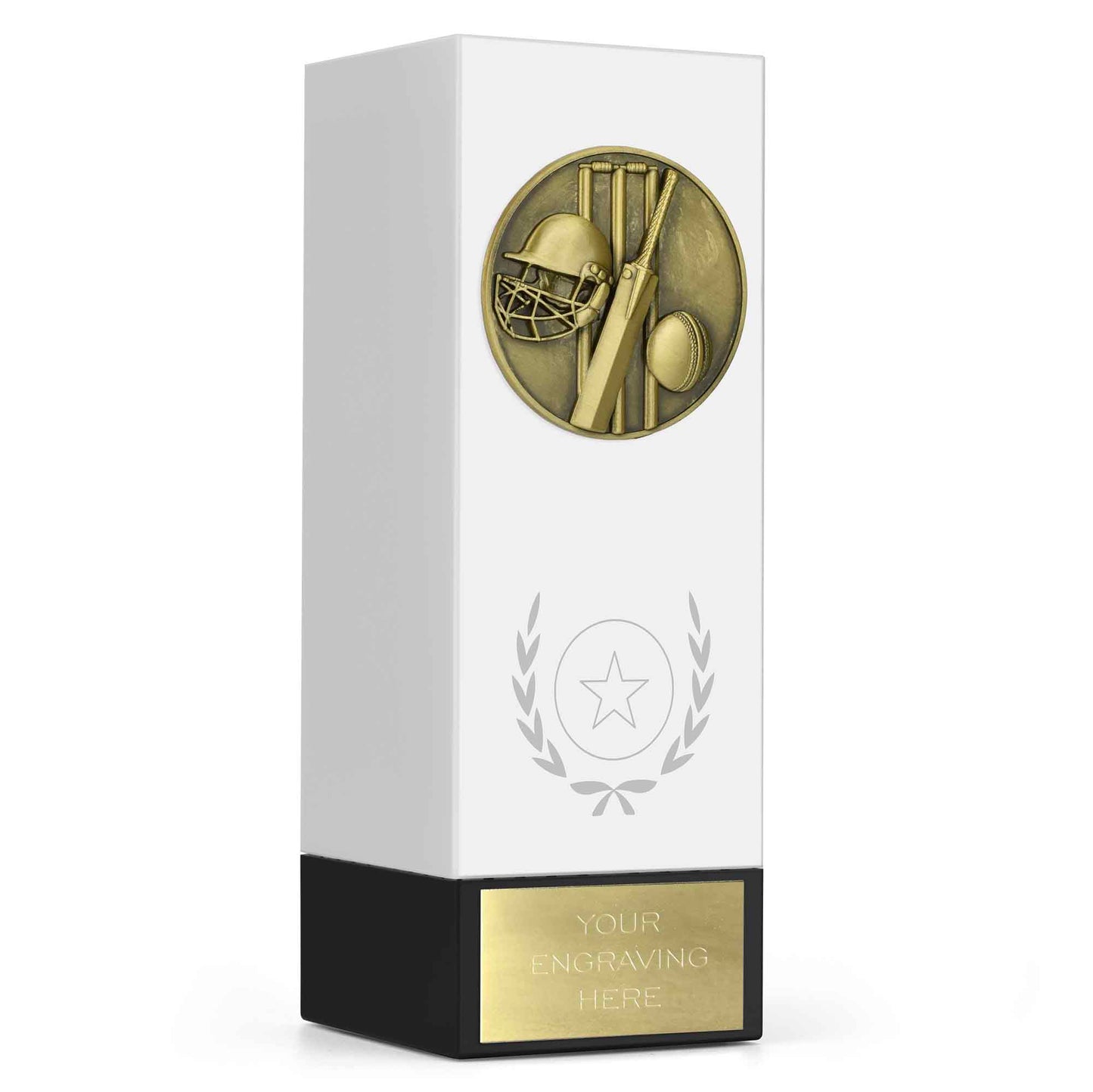 Geo Block Medal White Cricket 17cm (6 3/4")