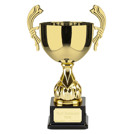 Link Gold Presentation Cup With Handles On A Black Base 22.5cm (8 7/8")
