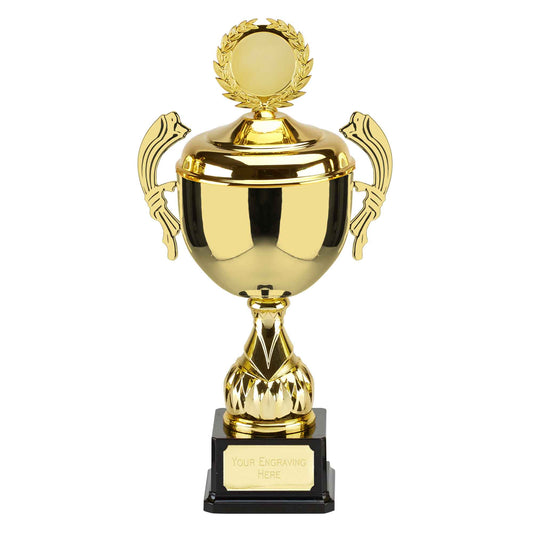 Link Gold Presentation Cup With Lid On A Black Base 30cm (11 1/2")