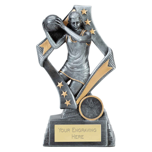Antique Silver Flag Action Netball Award 13cm (5 1/8")