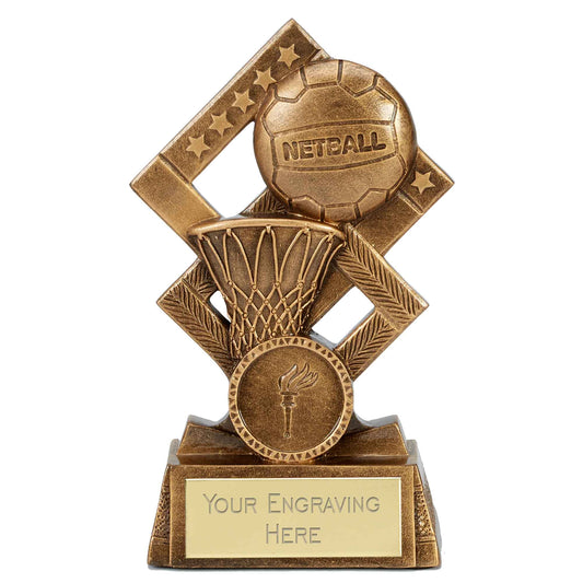 Cube Antique Gold Netball Ball & Net Trophy 11.5cm (4 1/2")