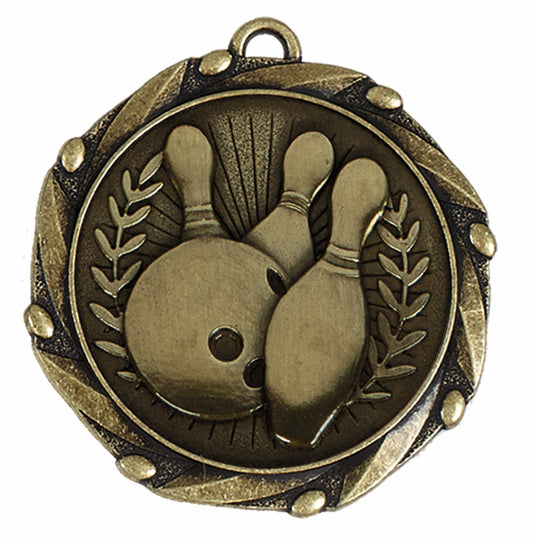 Gold Combo Ten Pin Bowling Target Medal with Red, White & Blue Ribbon 45mm (1 3/4")