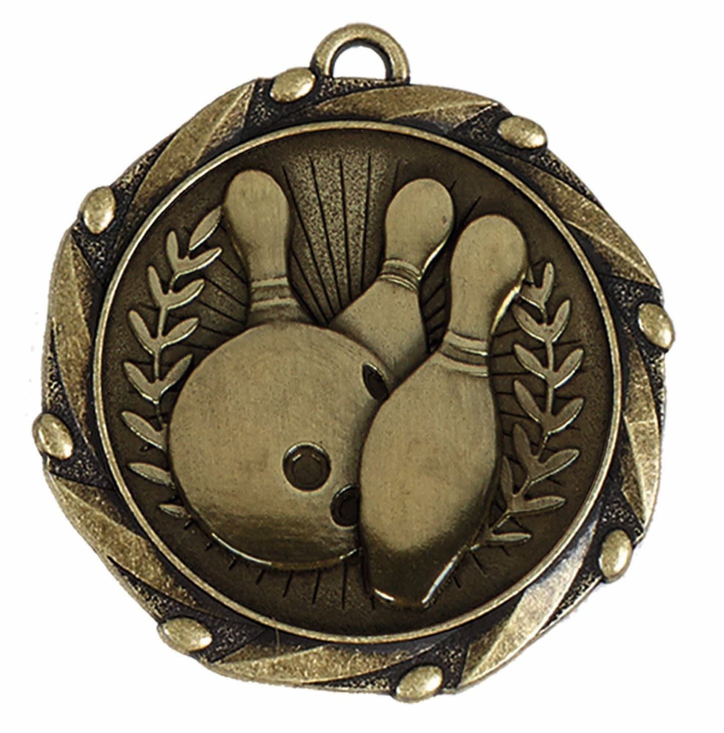 Gold Combo Ten Pin Bowling Target Medal with Red, White & Blue Ribbon 45mm (1 3/4")