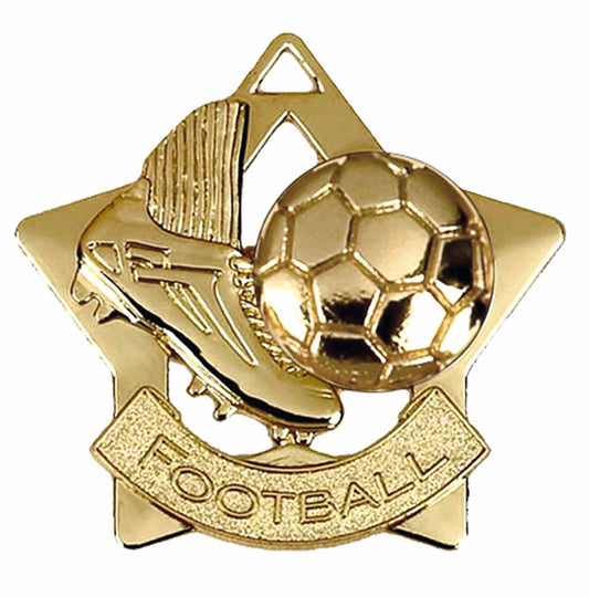 Gold Mini Star Boot & Ball Football Medal 60mm (2 3/8")