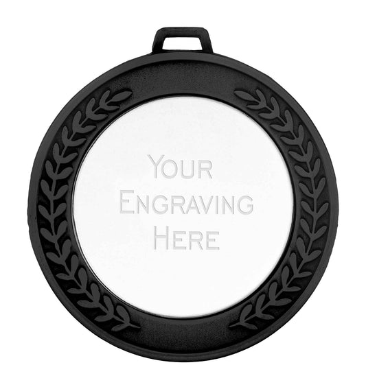 Black/Silver Prestige Engraved Medal 70mm