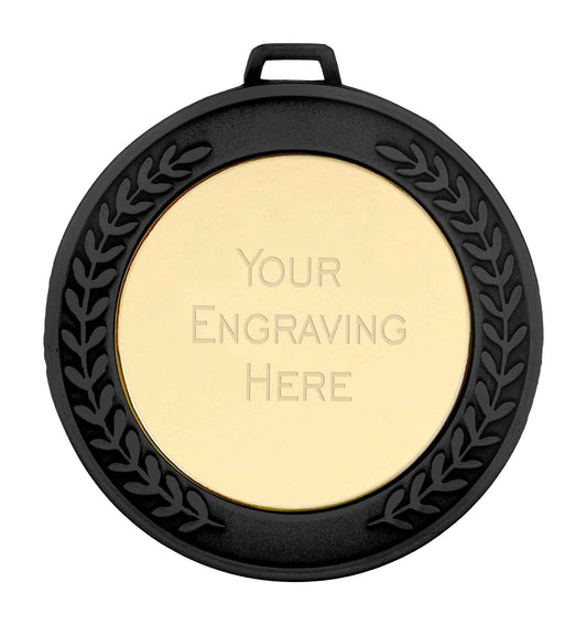 Black/Gold Prestige Engraved Medal 70mm