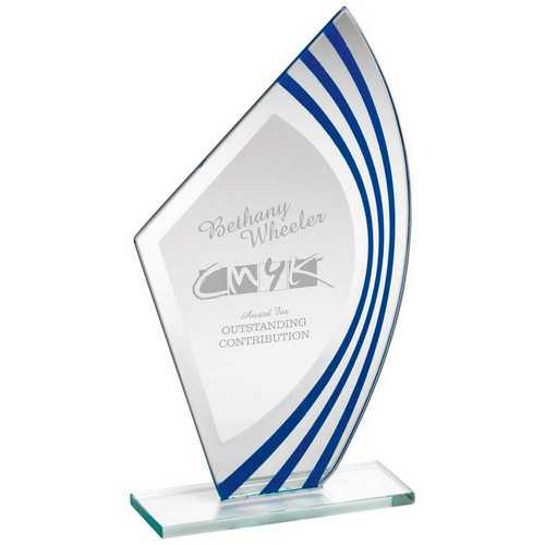 JADE GLASS SAIL PLAQUE WITH BLUE/SILV HIGHLIGHTS (4mm THICK)