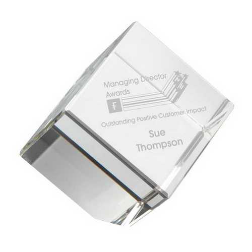 CLEAR GLASS CUBE PAPERWEIGHT IN BOX - 2.5in