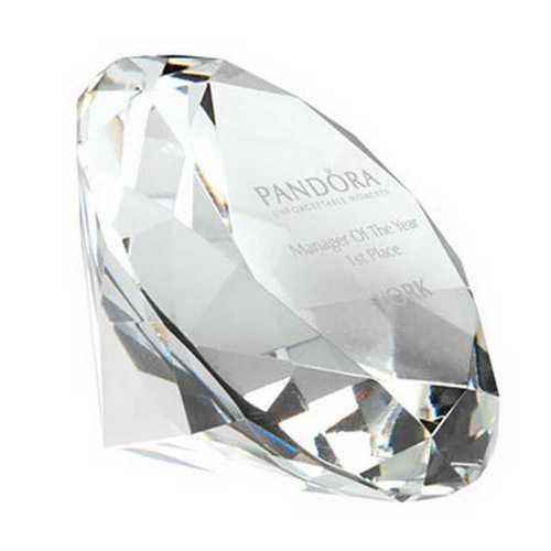 CLEAR GLASS DIAMOND SHAPED PAPERWEIGHT IN BOX - 4.75in