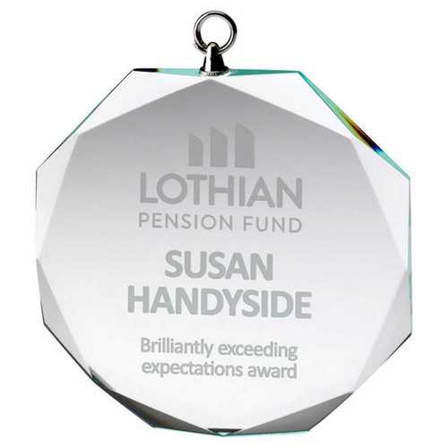 CLEAR GLASS OCTAGON MEDAL (6mm THICK) - 2.75in