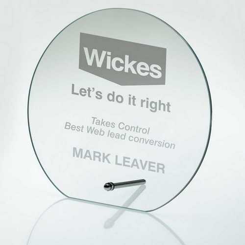 JADE GLASS ROUND PLAQUE WITH METAL STAND (4mm THICK)