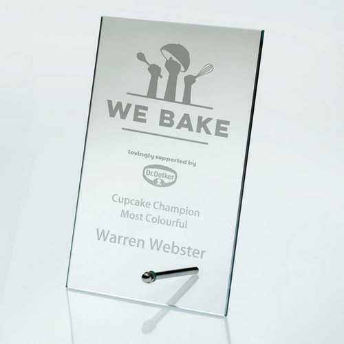 JADE GLASS RECTANGLE PLAQUE WITH METAL STAND (4mm THICK)