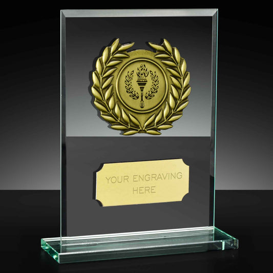 Apex Jade Glass Rectangular Award With Gold Trim 10cm (4")