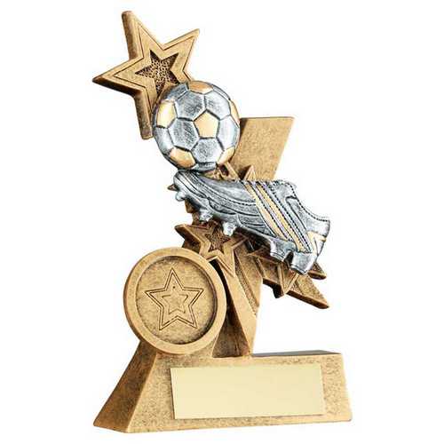 BRZ/PEW/GOLD FOOTBALL AND BOOT ON SHOOTING STAR WITH PLATE (1in CENTRE)